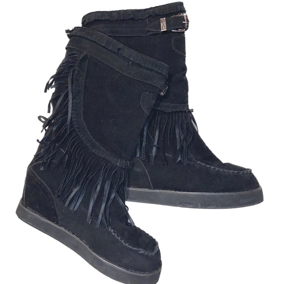 Black Fringed Moccasin Boots